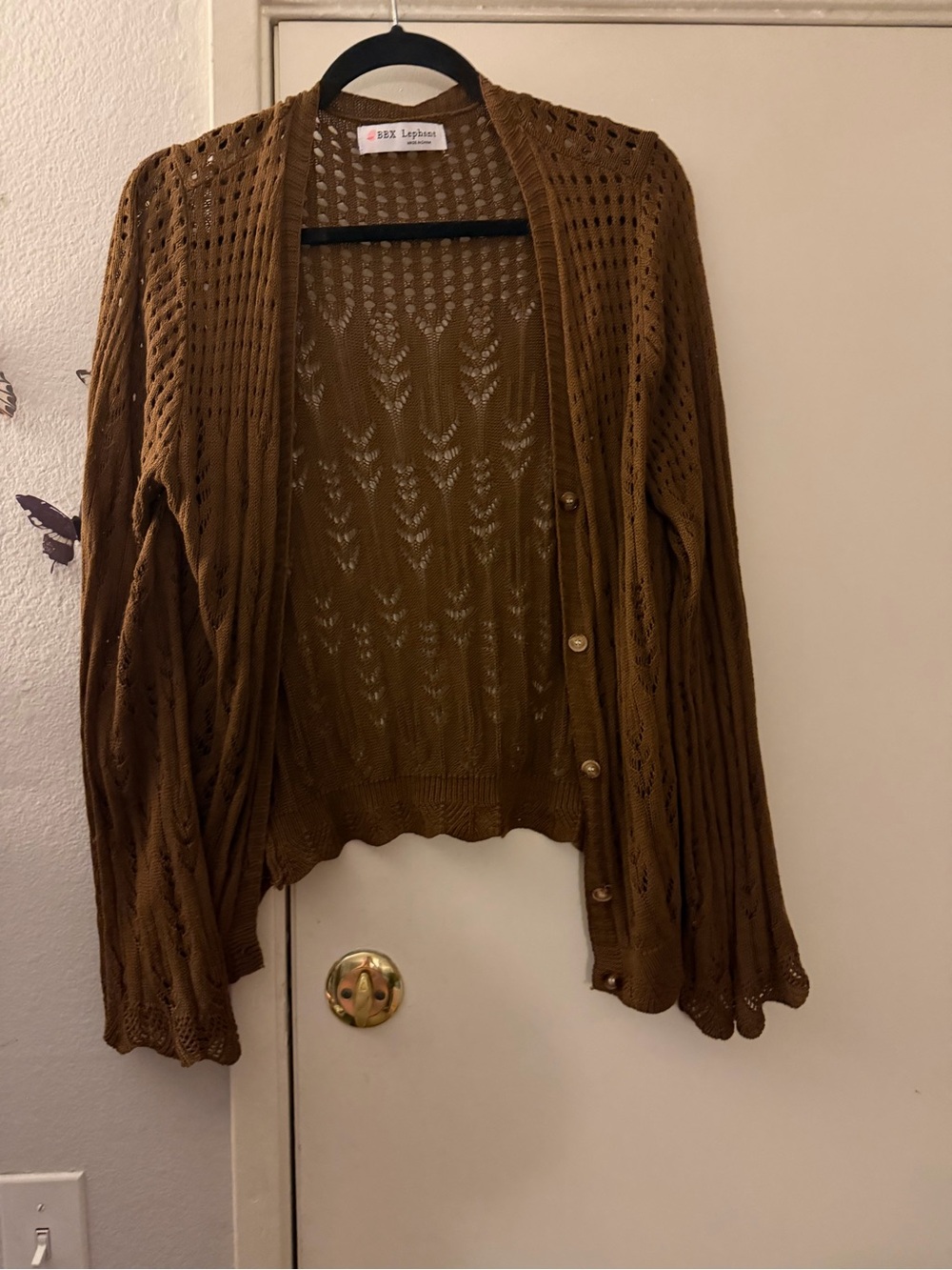 Brown open knot crochet button Front Cardigan Sweater